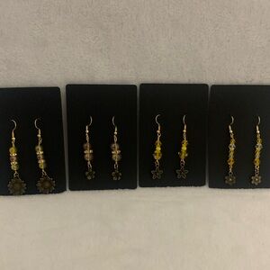 Handmade Yellow Bead Floral Dangle Earrings
